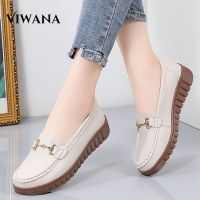 รองเท้าส้นเตี้ย VIWANA สำหรับผู้หญิง Sepatu Slip On หนังแท้ลำลองสไตล์เกาหลีรองเท้าโลฟเฟอร์ขนาดใหญ่35ถึง41รองเท้าผู้หญิงส้นแบนลดราคา