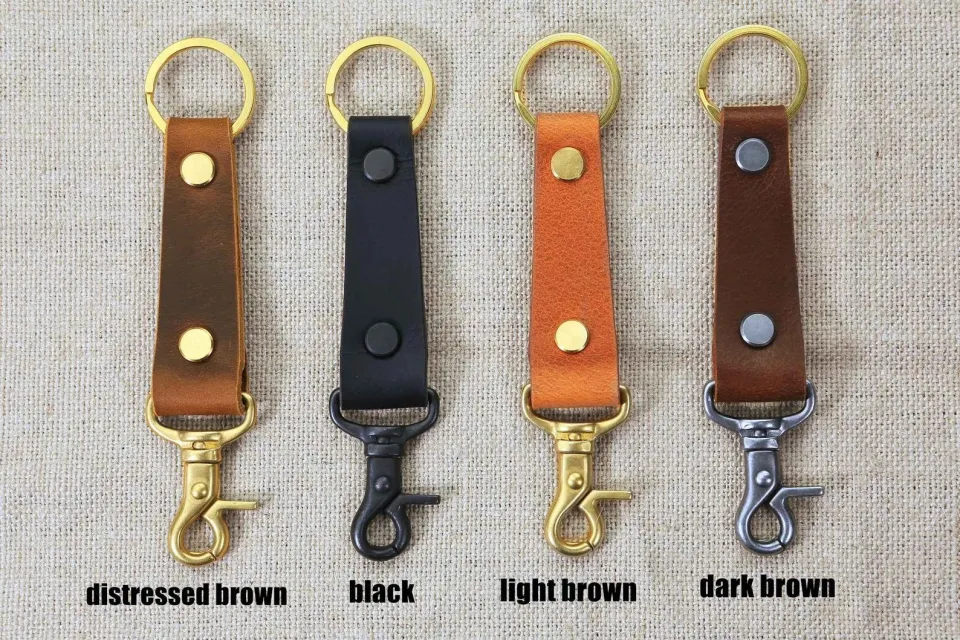 D&M Leather Studio Full Grain Leather Belt Key Holder / Distressed Leather Belt Hook Clip for Keys