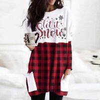 WomenS Fashion Christmas Casual Plaid Snowman Print Pocket Pullover Dress