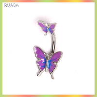 RUASA 1ชิ้น316L จิวเหล็กเจาะสะดือสะดือแหวนบาร์เบลผีเสื้อจิวสะดือ