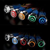 【CW】 16mm push button switch power light Flat circular self-lock self-reset 3v 12v 24v 110v 220v