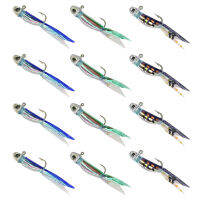 YZD Silverside Minnow Feather Jig Fishing Lure 12pcs for Panfish Crappie Sunfish Bluegill Perch Walleye Nipper Mini Micro Jig
