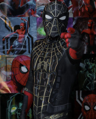 【cw】 Hero No Return No Way Home Steel Spider 3 Black Gold Little Spider Hero Battle Suit cos Stretch Tights 1 ！