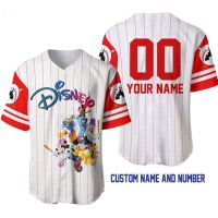 Disney White Red Baseball Jersey, Donald Mickey Minnie Goofy Baseball  shirt 3D T-shirt