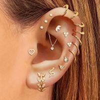 Snake Heart Helix Piercing Tragus Earring for Women Stainless Steel Hoop Piercing Earring Lobe Cartilage Chain Septum Jewelry