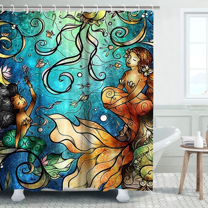 cw-shower-curtain-jellyfish-fabric-curtains-set-with-hooks-animals-washable