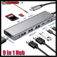 FAHEEMIDEN Sd/tf ขยาย VGA USB3.0 USB เสียง USB ชนิด C ฮับ9 In 1อะแดปเตอร์4K HDMI PD