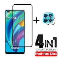 ◕❄ 4-in-1 For OPPO Reno 4 Lite Glass For OPPO Reno 4 LiteTempered Glass Full Glue Screen Protector For OPPO Reno 4 Lite Lens Glass