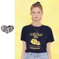 เสื้อยืดพิมพ์ลายแฟชั่น[ LUV IS TRUE ] SZ LEMON T-SHIRTS NAVY - BASIC FIT 100% authentic from Korea