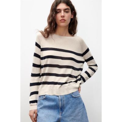 ZARAˉ 1509015 ZA New Autumn Clothing Basic Striped Round Neck Sweater For Women 1509015 044
