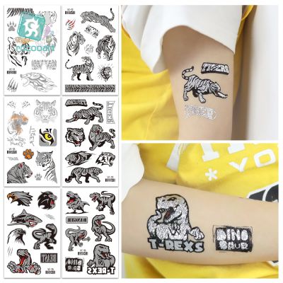 Silver Cartoon Tattoo Stickers For Kids Beast of Prey Space Waterproof Temporary Tattoos Dino Tiger Animal Fake Tattoo Body Art