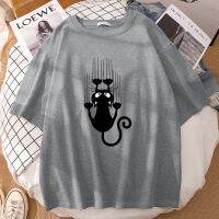 Black Cat Funny Print Tshirt For Men Comfortable Sportswear Wall Animal Print Tshirt