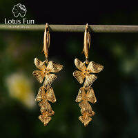 CWLotus สนุกจริง925เงินสเตอร์ลิงทำด้วยมือเครื่องประดับ Fine 18K Gold Triple ดอกไม้แฟชั่น Drop ต่างหูสำหรับผู้หญิง Gift