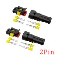 10Set Black 2 Pin Way AMP Super Seal Waterproof Auto Electrical Wire Connector Plug Socket Terminal For Car Truck Motorcycle Electrical Connectors