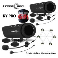 Freedconn KY Pro รถมอเตอร์ไซค์หูฟังติดหมวกกันน็อคอินเตอร์คอมแบบมีบลูทูธ6คน1000M Moto Group กันน้ำ Interphone