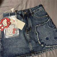 กระโปรง Celana Pendek Denim ย้อนยุค Sanrio Hello Kitty ภาพยนตร์การ์ตูนน่ารักกระโปรงฤดูร้อนแฟชั่นสำหรับผู้หญิง ROK High Waist ของขวัญวันเกิดเด็กผู้หญิง