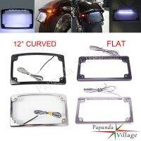 กรอบป้ายทะเบียนรถไฟ LED 12 ° โค้ง/แบน7-3/16  "X 4-1/4 " กรอบทะเบียนสำหรับ Harley Tou Road King Cafe Racer ที่เหมาะสม