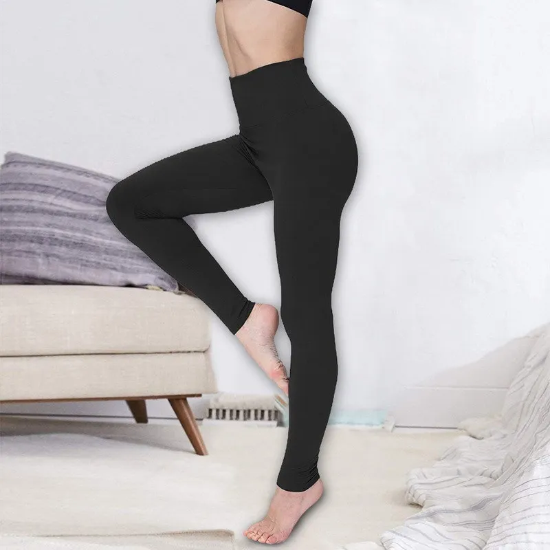 Women Solid Color Leggings High Waist Yoga Pants Hip Lifting Tummy