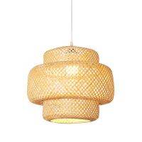 Handmade Bamboo Lampshade Pendant Ceiling DIY Restaurant Aisle Lamp Shades Weave Hanging Light (Without Light Source)