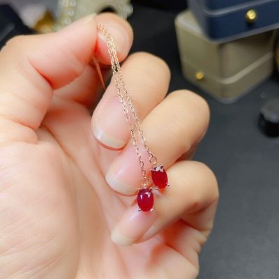 Fashion ruby earrings for party 4 mm *6 mm natural blood red ruby long drop earrings solid 925 silver ruby jewelry for woman