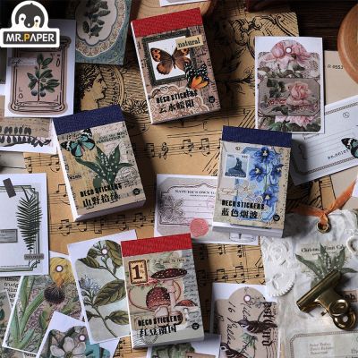 Mr.Paper 4 Styles 50Pcs/Book Vintage Butterfly Washi Sticker Book Aesthetic Plant DIY Hand Account Material Decorative Stickers
