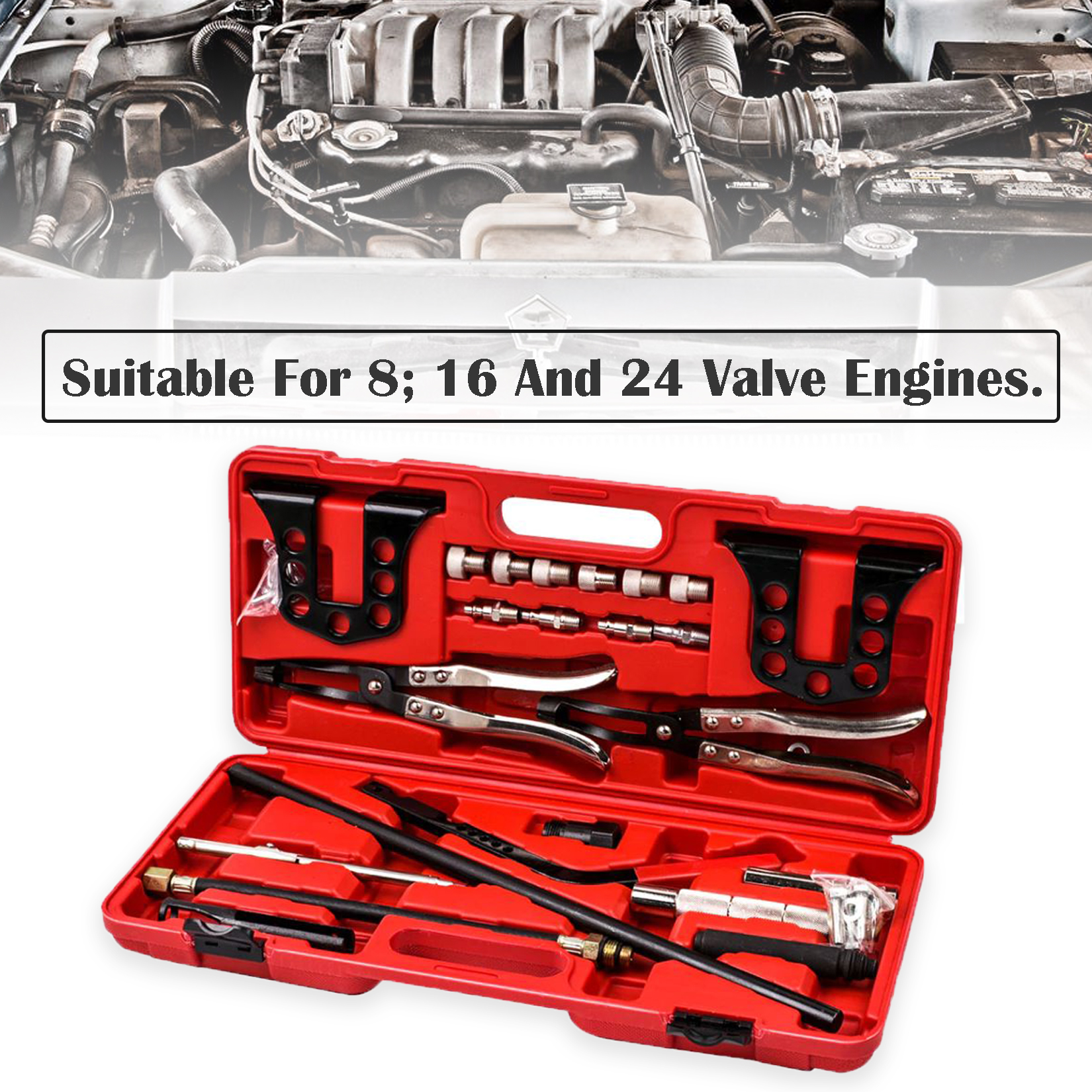 Valve spring compressor kit petrol diesel engines installer removal tool set 