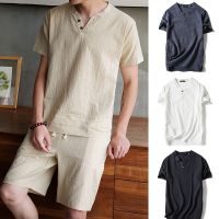 Mens Clothing Summer Cotton Linen Shirt Short Sleeve Fashion Beach Casual Daily Tops Male Outfits Andhome Clothes Pajamas Comfy