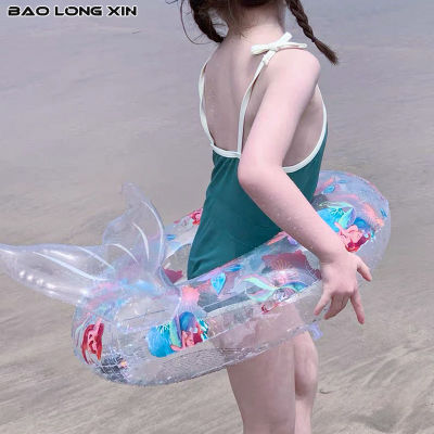 BAOLONGXIN ห่วงยางว่ายน้ำเด็กเลื่อมโปร่งใสนางเงือกห่วงยางว่ายน้ำใต้วงแขนหนาปลอกแขนว่ายน้ำพองได้ห่วงยางว่ายน้ำ (สำหรับเด็กอายุ5-9ปี)