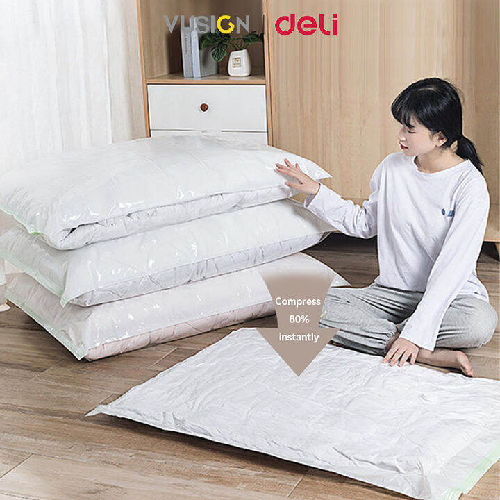Deli Vacuum Storage Bag For Clothes Transparent Reusable Travel Storage