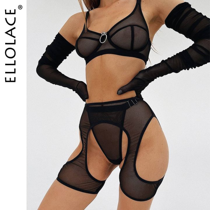 Lingerie Fetish - Ellolace Sensual Lingerie Transparent Erotic Porn Underwear Fetish Garters  Bra 3-Piece Mesh Sex Crotchless Thongs Sissy Outfits | Lazada PH