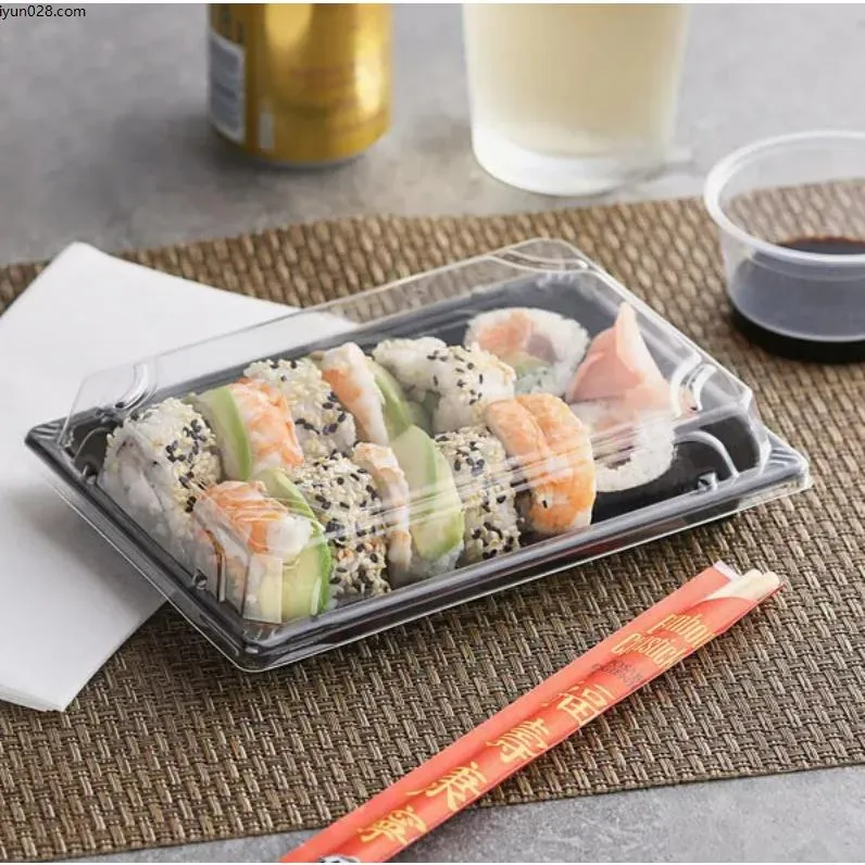 7.25 X 5 Inch Black Sushi Trays With Lids Disposable Sushi Packaging Box 