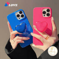 กระเป๋าใส่ของขาตั้งโทรศัพท์รูปการ์ตูนน่ารัก3D ความรักห่วงเคสมือถือรูปหัวใจใช้ได้กับ iPhone 11 12 13 14 Pro Max 7Plus XR X XS MAX 7 8 Plus SE 2020เคสนิ่มสีฟ้าสดใสเรียบง่าย
