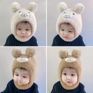 Cute Cartoon Bear Newborn Baby Hat Knitted Double Pompom Toddler Infant
