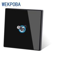 [HOT GELLXKOWOIGHIO 527] WEKPOBA Glass Black Toggle 1 2 3 4 Gang 1 2 Way Wall Light Switch Blue Aperture LED HDMI USB Charging Outlet TV Satellite Socket