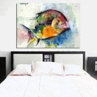 Luyameishop YWDECOR พิมพ์สีน้ำปลา Ocean ภาพวาดและภาพวาดสีน้ำมันนามธรรมบนผ้าใบ Wall Art ภาพโปสเตอร์เหมาะสำหรับห้องนั่งเล่นและ Feng Shui ตกแต่ง