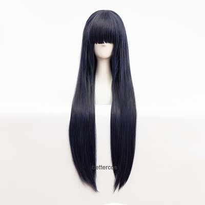 ☢▬♞ Anime Hyuga Hinata Straight Hair Neat Bang Cosplay Wigs Free Wig Cap