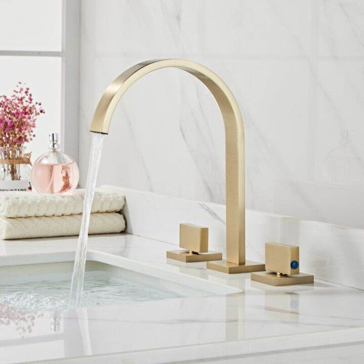 Basin Faucet Brushed Gold Sink Tap Gold Square Brass Faucet Bathroom