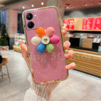 เคสโทรศัพท์เคลือบกลิตเตอร์สุดหรูสำหรับปกป้องกล้องเลนส์ Y36ซิลิโคนปลอกอ่อน2023 VIVOY36พร้อมที่วางรูปดอกไม้หลากสีฝาหลัง