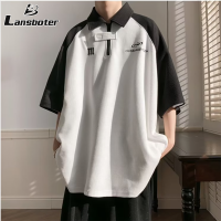 Lansboter ชุดสูทขี่มอเตอร์ไซค์แบบเสื้อโปโลของผู้ชาย,เสื้อโปโลสะดวกสบายและระบายอากาศแขนลำลองขาสั้นความอเนกประสงค์สำหรับวัยรุ่นเสื้อกันลมเสื้อยืดคอปก