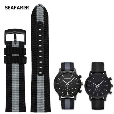 ❆♘ สายนาฬิกาไนลอนสำหรับ Armani Ar1948 Ar1968 Ar1918 Ar1970 Ar60008 Ar60028 กันน้ำ Sweatproof Men Watchband อุปกรณ์เสริม 20 22 มม.