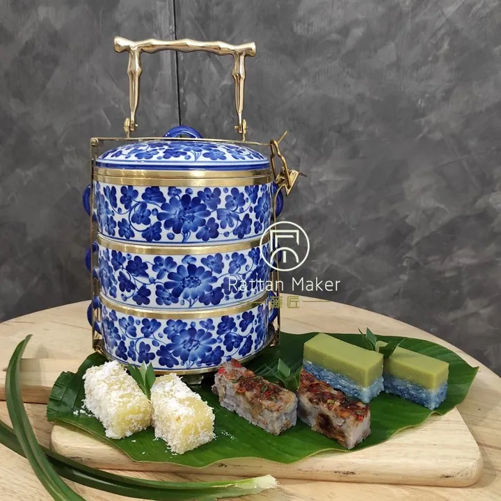 [Batik 3] Ceramic Tiffin with Brass Handle / Traditional Elegant