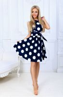 【Ladies shop】 WomenDot Print PartySleeveless A Line Midi O Neck SummerPromChicFemale