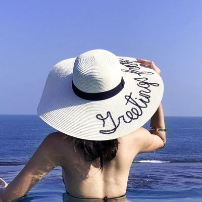 Letter Summer Straw Hat Woman travel outdoor Beach Sun Hats Leisure Outdoors Vacation Accessories UV Protection Big Brimmed Hat