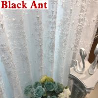 White Lace Pearl Embroidery Tulle Curtain For Living Room Fashion Nordic Geometric Window Screen Finished Wedding Decor Cortains