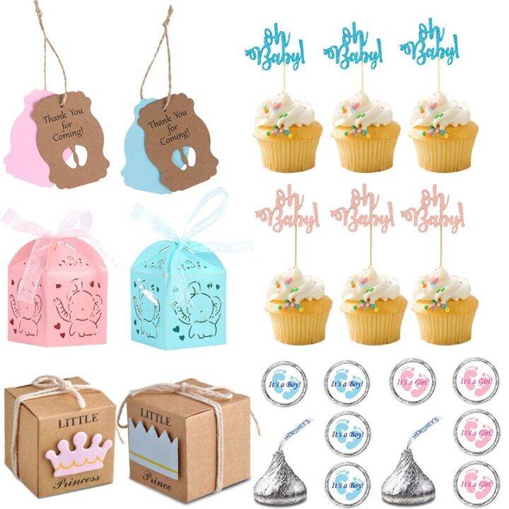 Baby Shower Boy Girl Decorations Pink Blue Gift Tags Boxes It's A Boy