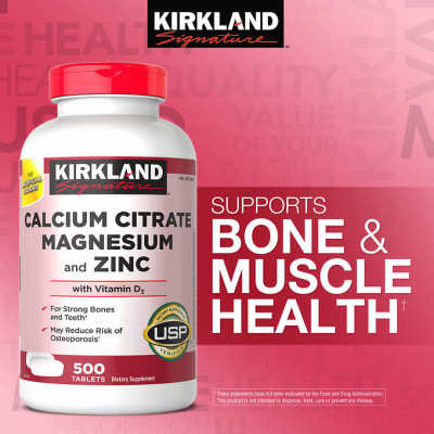 Kirkland Signature Calcium Citrate Magnesium and Zinc, 500 Tablets ของแท้ หมดอายุเดือน 08/2024