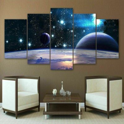 ✖ஐ❐ นอกอวกาศดาวเคราะห์จักรวาล Galaxy 5 ชิ้นผ้าใบ Wall Art ตกแต่งบ้าน HD พิมพ์ภาพโปสเตอร์ไม่มีกรอบ 5 แผง