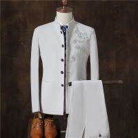 [COD] 2022 autumn new mens Chinese style stand-up collar suit three-piece embroidery large size casual