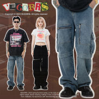 Factory Outlet Vegorrs Guo Chao Multi -Pocket Waiting Washing Jeans Loose Wide -Legs Slap Straight Pants Men And Women