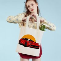 【Lanse store】Cartoon Supercar Travel Tote Handbag Reusable Both Sided Print Children Car Casual Canvas Shopping Bag for Student Boy